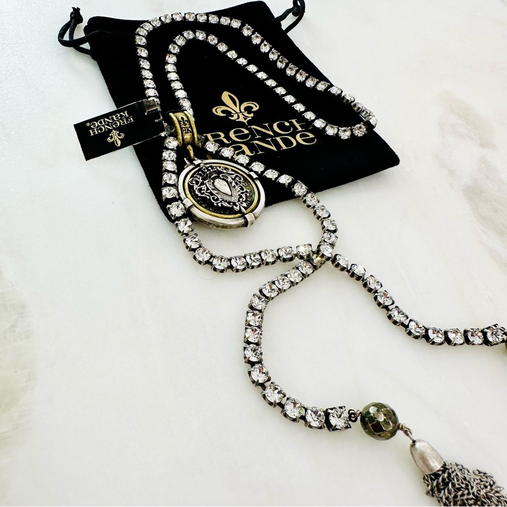 FRENCH KANDE Crystal Lariat with the “Centennial Heart Stack” Medallion